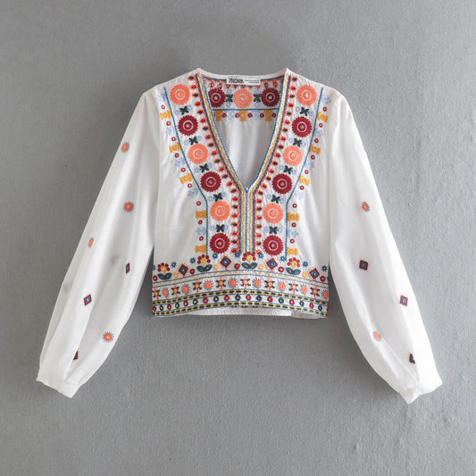 American Style Ethnic Style Top Shirt Contrasting Half Skirt Set
