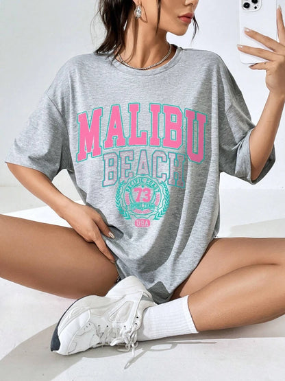 Malibu Beach Letter Street Casual T-shirt
