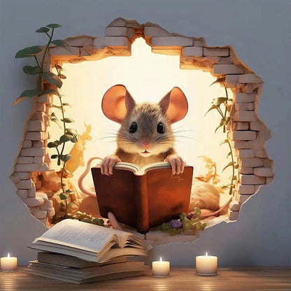Mouse Hole Book Lover's Mouse Reading Wall Sticker