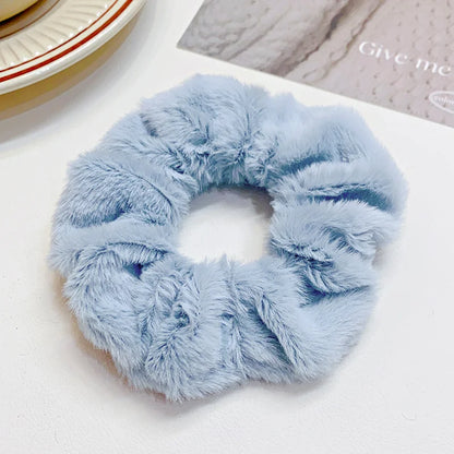 Solid Soft Plush Wide Hair Band Ponytail Holder Hair Tie Fluffy Rubber Band