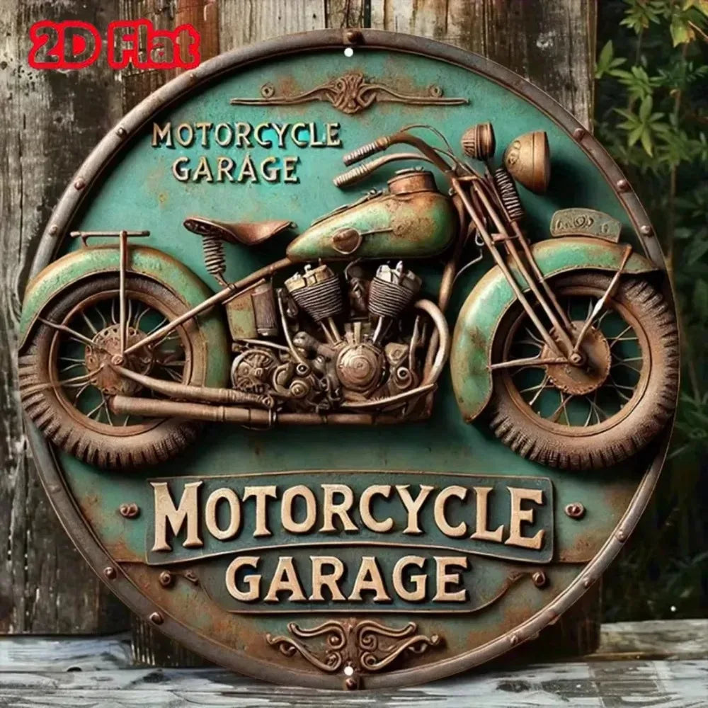 2D Vintage Round Aluminum Motorcycle Rustic Metal