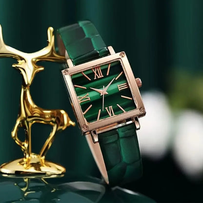 Square Quartz Roma Dial Leather Strap Wristwatches