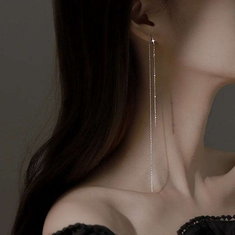 Silver Crystal Tassel Cuff Ear Clip Earring