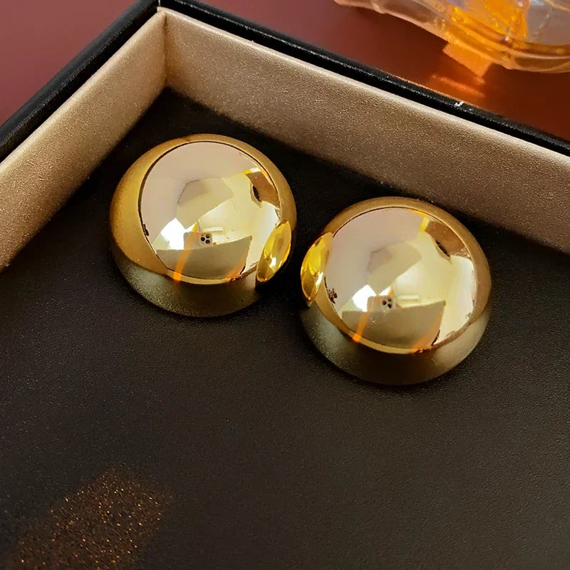 Smooth Round Big Ball Metal Stud Earrings
