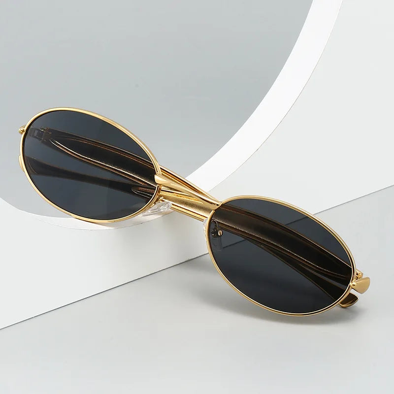 Oval Small Frame Unique Luxury Metal Sun Glasses