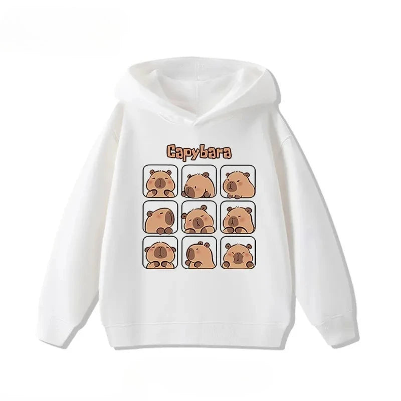 Autumn Winter Cartoon Cute Capybara Print Hooded Pullover