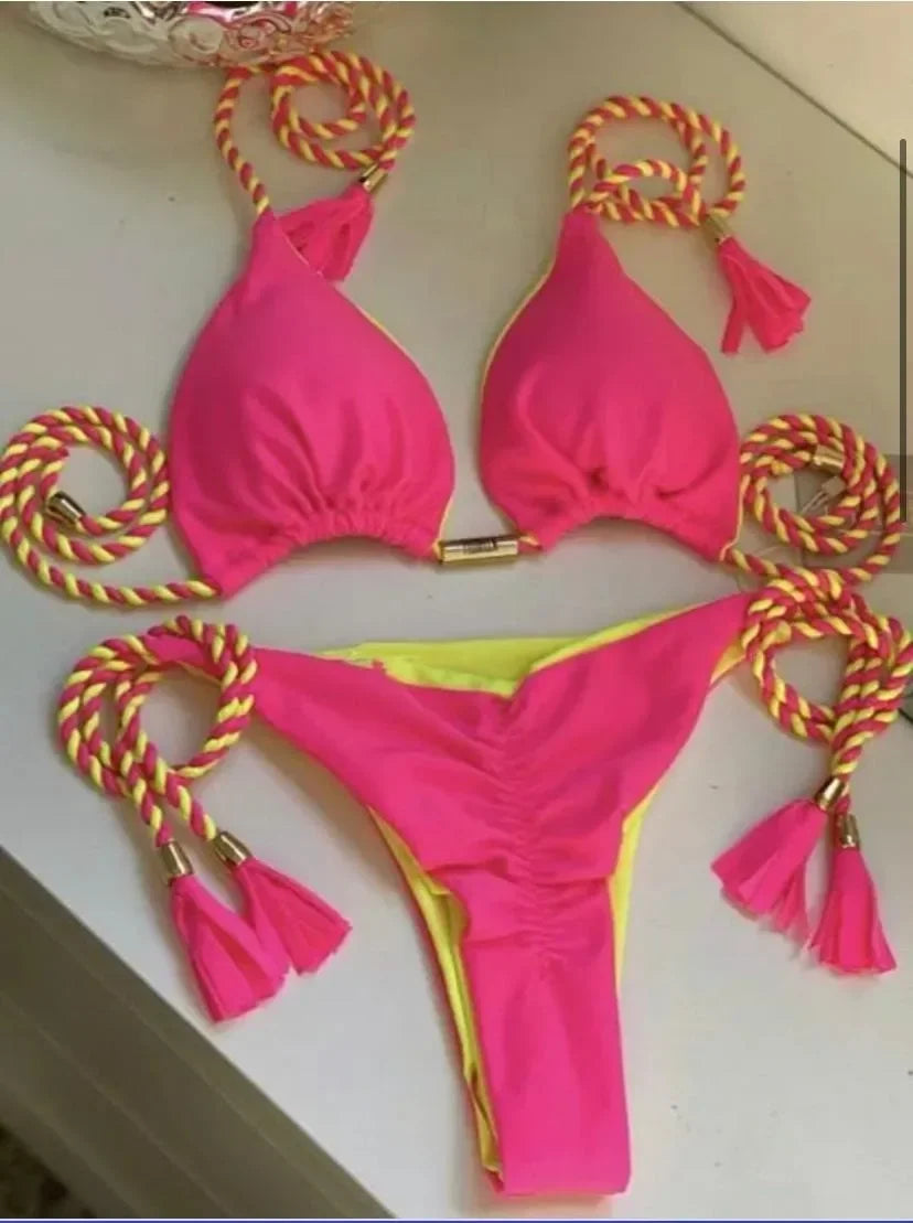 Backless Rope Triangle Swimsuit Bikini