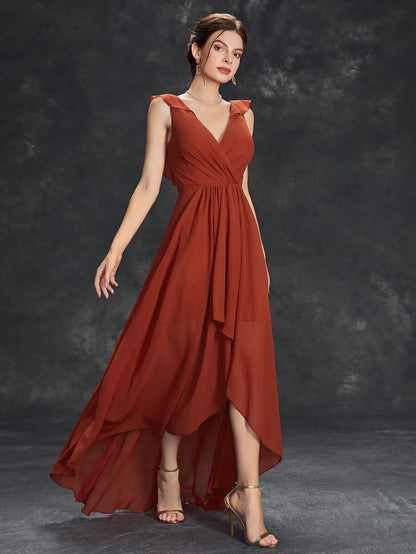 Mgiacy Surplice Front Ruffle Trim Prom Dress