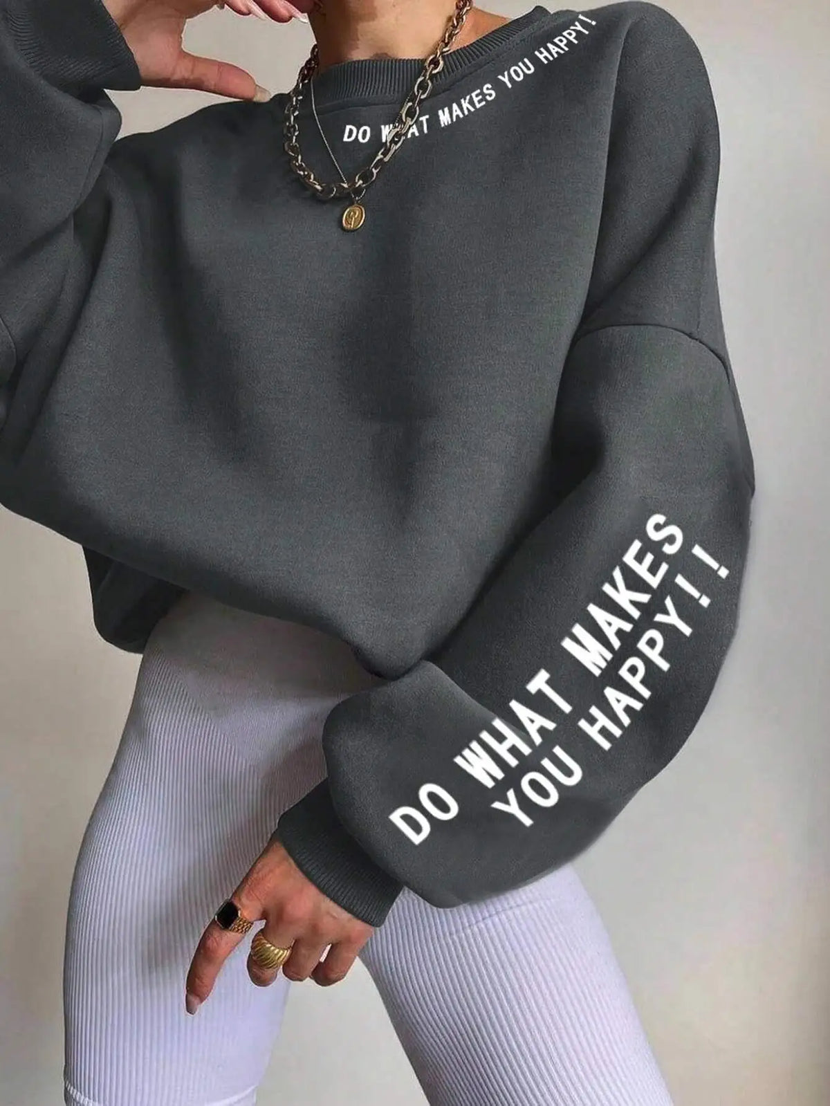 Do What Makes You Happy Letter Printing Sweatshirt Street Pullover