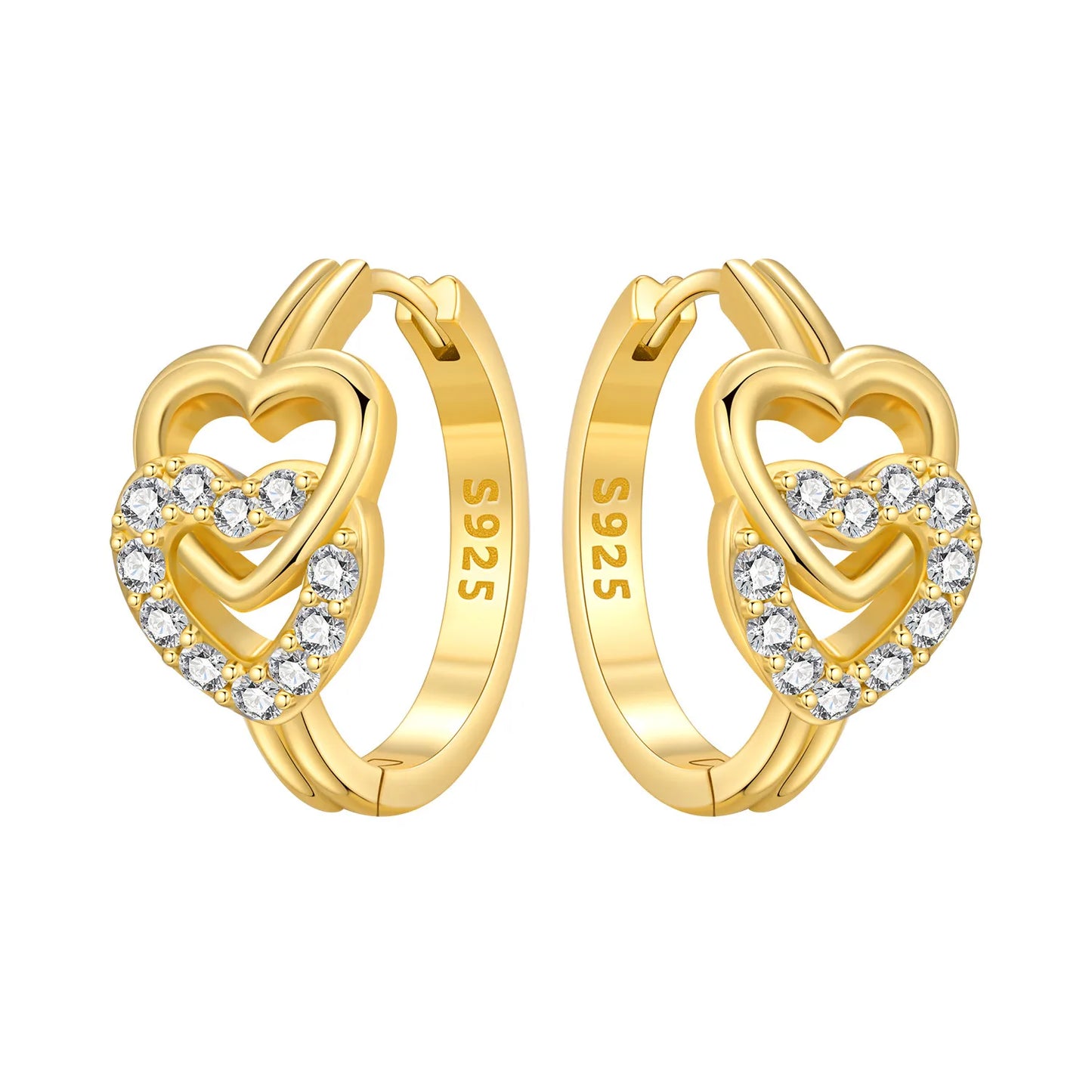 S925 Sterling Silver Zircon 18K Gold Lining Vintage Hoop Earrings