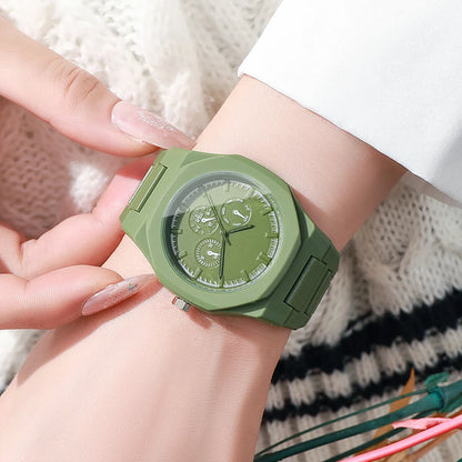 Imitation Three-eyes Dial Quartz Plastic  Band Watch