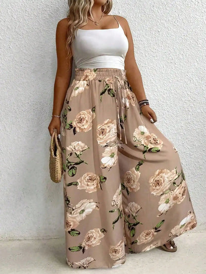 Elegant plus Size Printed Wide Leg Pants