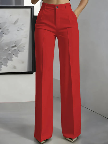 High-Waisted Draped Straight-Cut Suit Pants