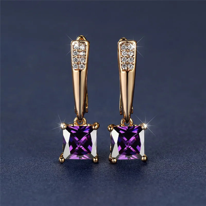 Geometric Crystal Antique Black Zircon Square Stone Earrings