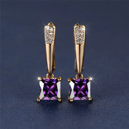 Geometric Crystal Antique Black Zircon Square Stone Earrings
