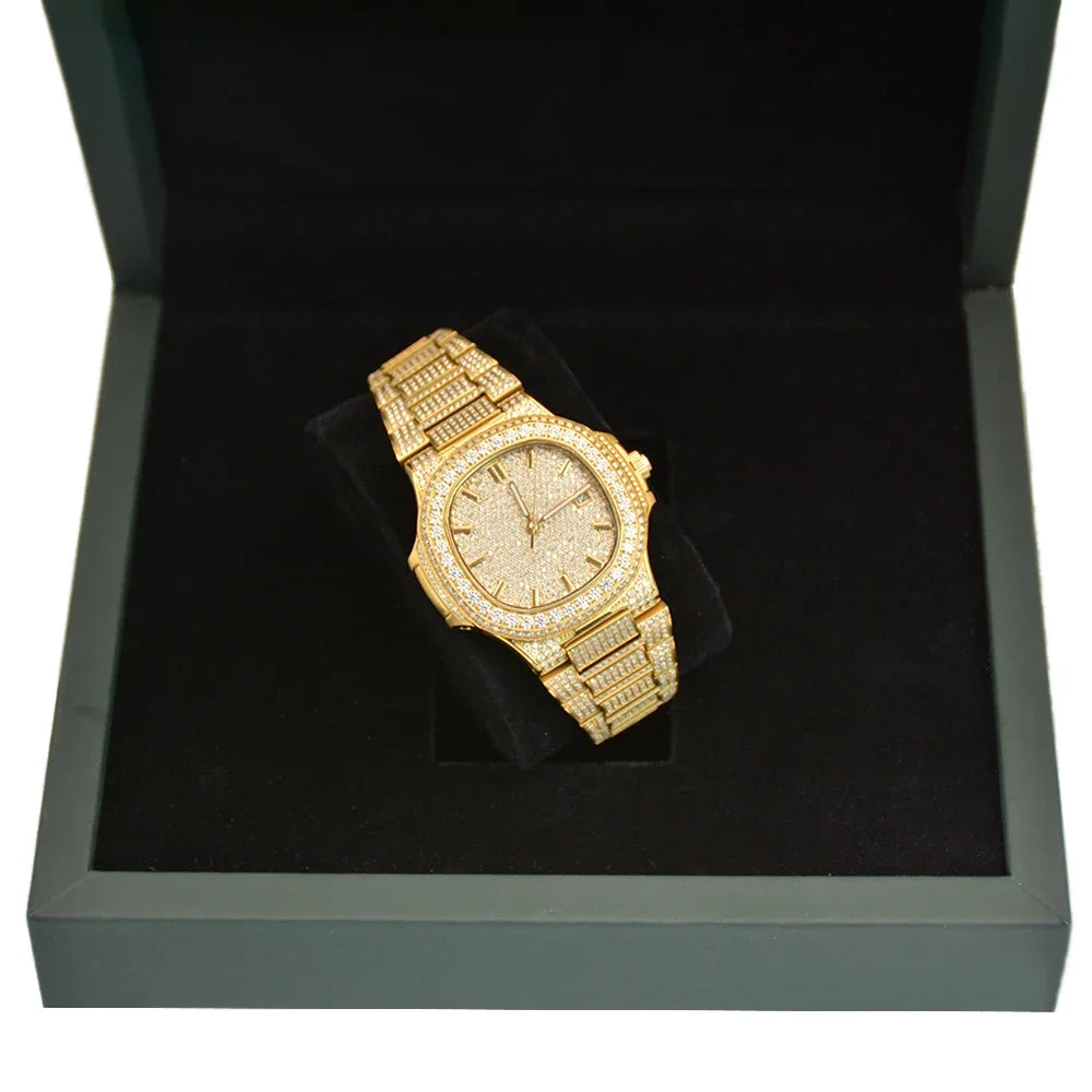 Luxury Diamond Sapphire Glass Steel Mechanical Movement  Wristwatch