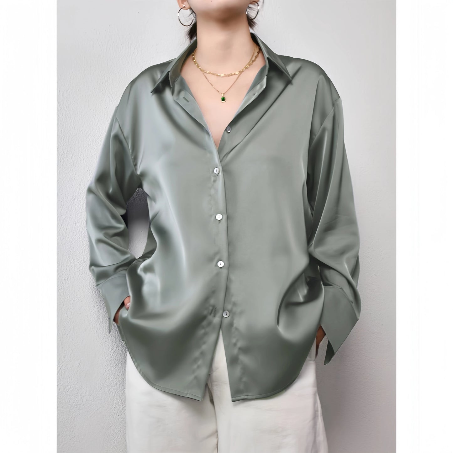 Korean Office Casual Satin Slim Shirt
