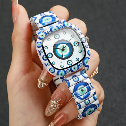 Square Elastic Strap Quartz Wristwatches Set