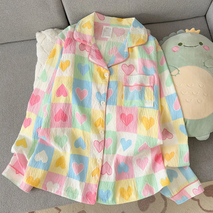 Korean Style Vintage Casual Soft Pajamas Sleepwear Set