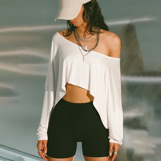 Streetwear Off-shoulder Long Sleeve Loose T Shirts