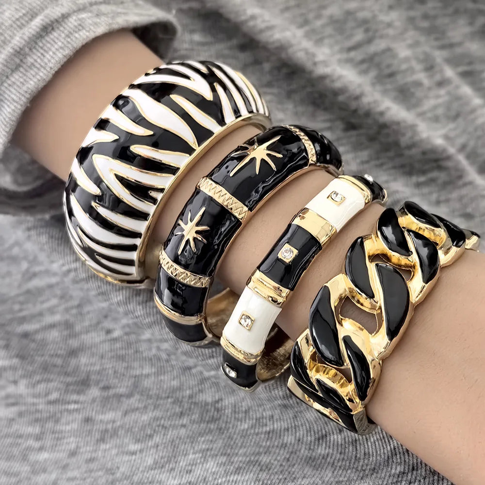 Zebra Shape Round Metal Wide Geometric Bracelet