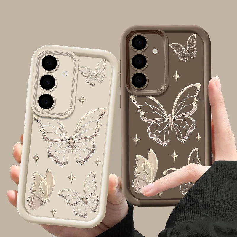 Gold Butterfly Print Case For Samsung Galaxy TPU Cover