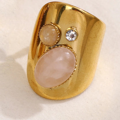 Retro Wide Stainless Steel Vintage Boho Natural Stones Zircon Rings