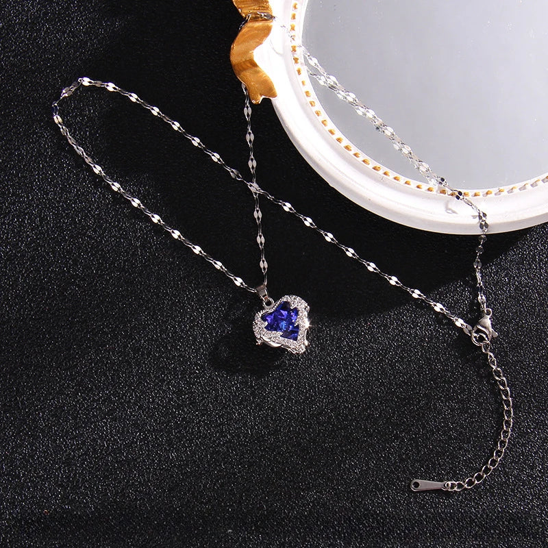 Luxury Colorful Crystal Ocean Heart Necklace