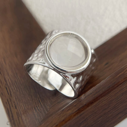 925 Sterling Silver Wide Vintage Big Stone Open Ring