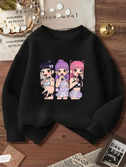 Sweet Cool Energetic Kids Sweatshirt with Trio Idol Print Hoodies