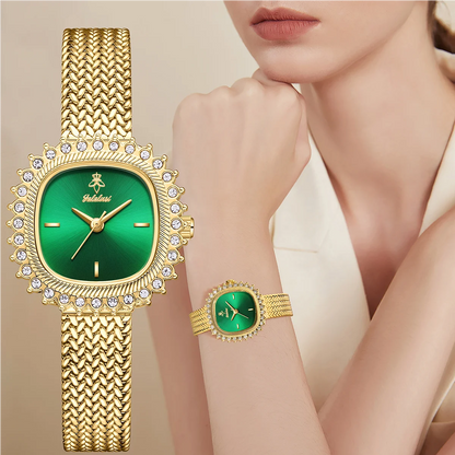 Luxury Sunflower Patterned Bezel Square Quartz Movement Watch