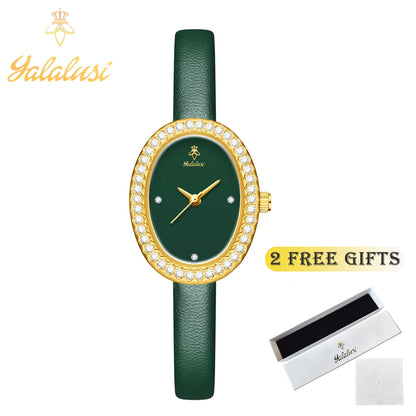 Water-Resistant Quartz A Luxurious Diamond-Set Leather Strap Bracelet Watch