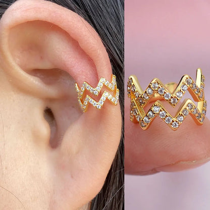 Geometry Crystal CZ  Leaf Clip Earring