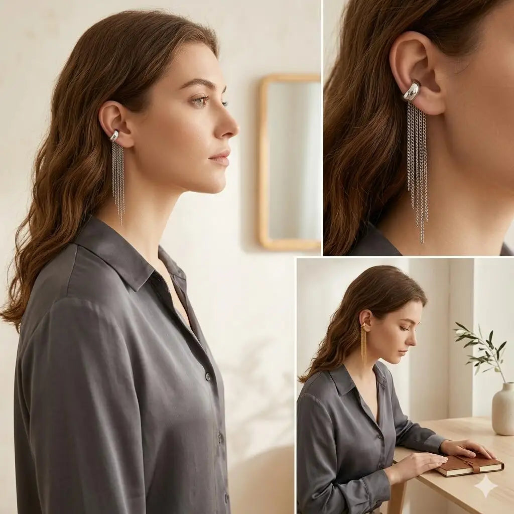 Ear Cuff Long Tassel Drop Earrings