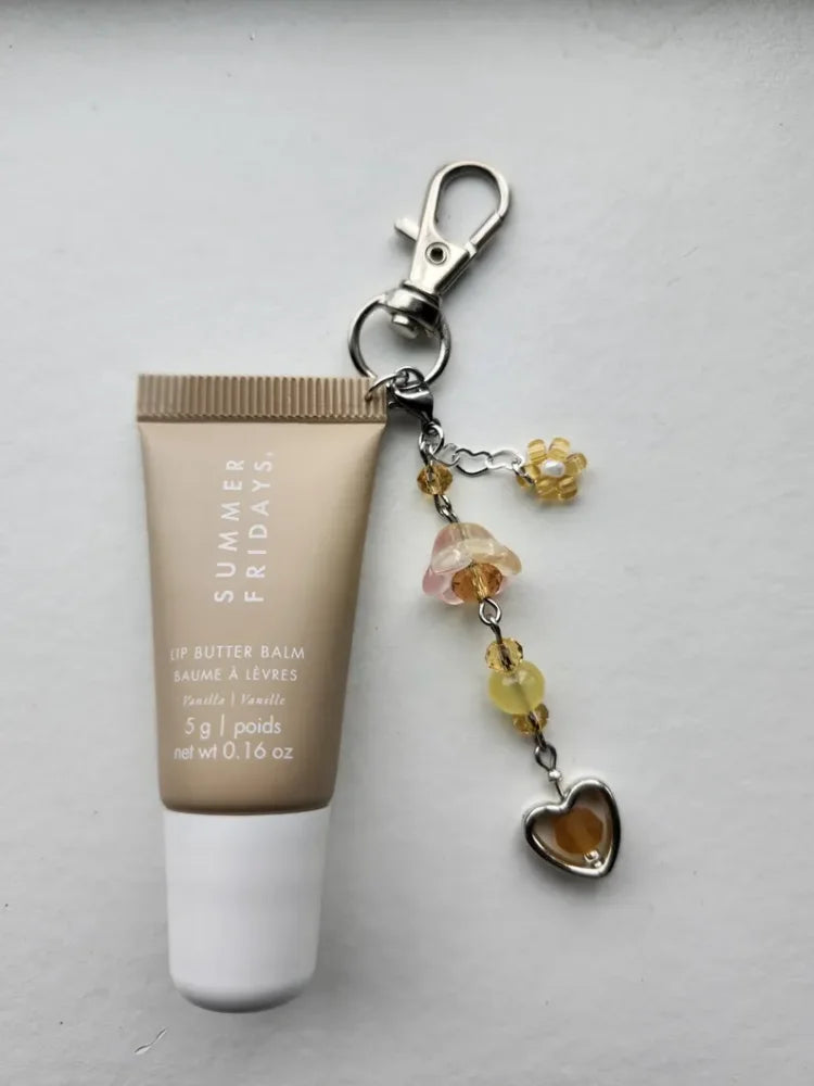 Lip Balm Keychains with Beaded Heart Charms Colorful Bead Lip Balm