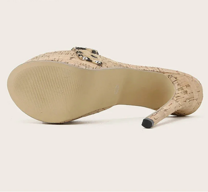 Sexy Leopard Platform High Heels Slippers