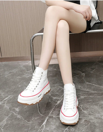 High Top Lace-Up Height Canvas Sneakers