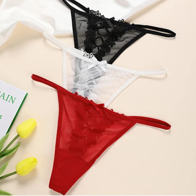 Sexy G String Lace Panties Briefs Hollow Out Transparent Thong Thin Low Waist Lingerie