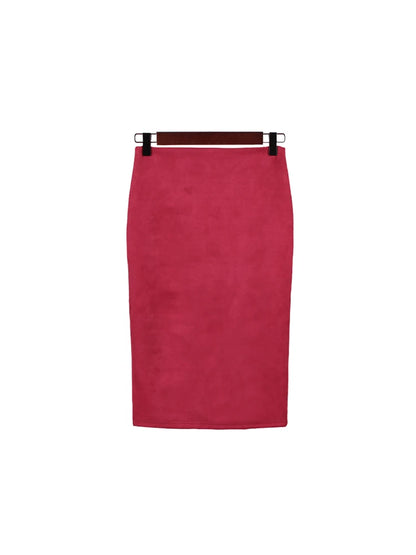 Suede Pencil High Waist Bodycon Vintage Suede Split Thick Stretchy Skirts