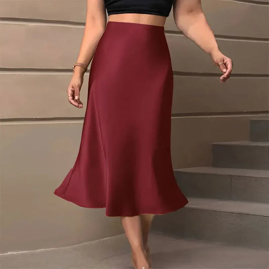 Satin High Waist Elegant Long Silk Skirt