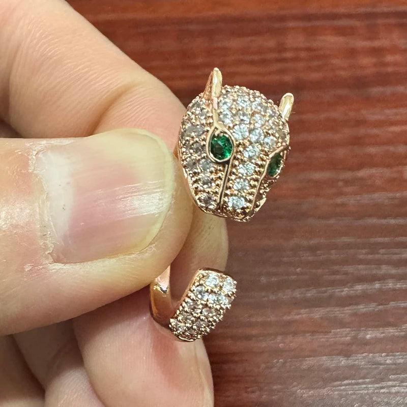 AAA Cubic Zirconia Leopard Luxury Green Crystal Eyes Rings
