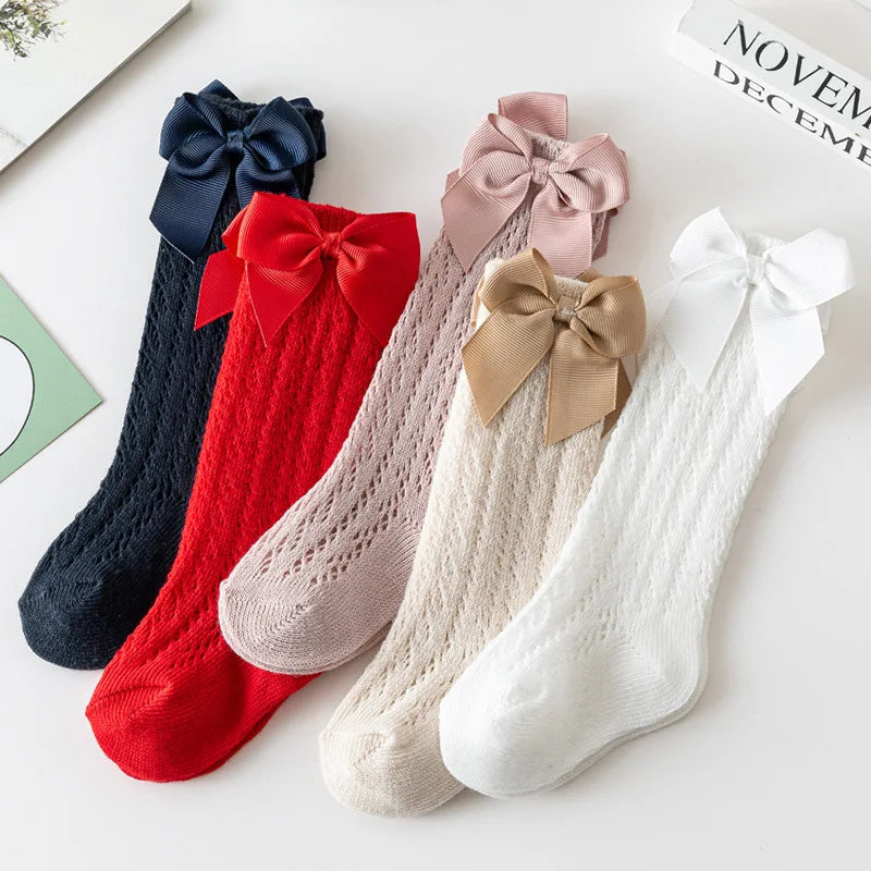 Baby Girls Toddlers Bow Long Soft Cotton Socks