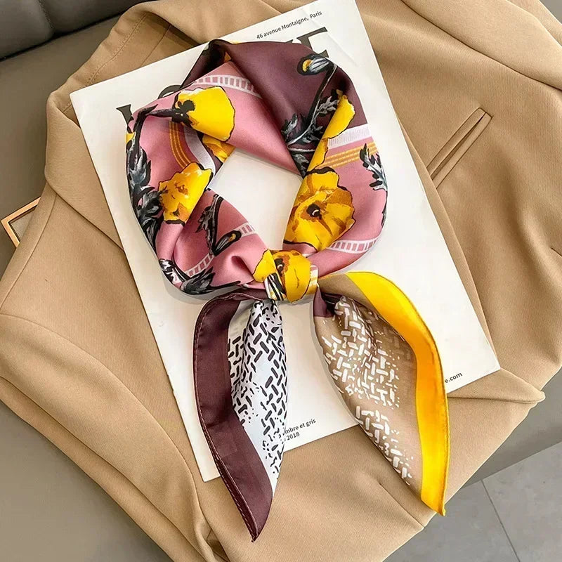 Luxury Silk Square Scarf Soft Satin Horse Hairband Hijab Headband Shawl