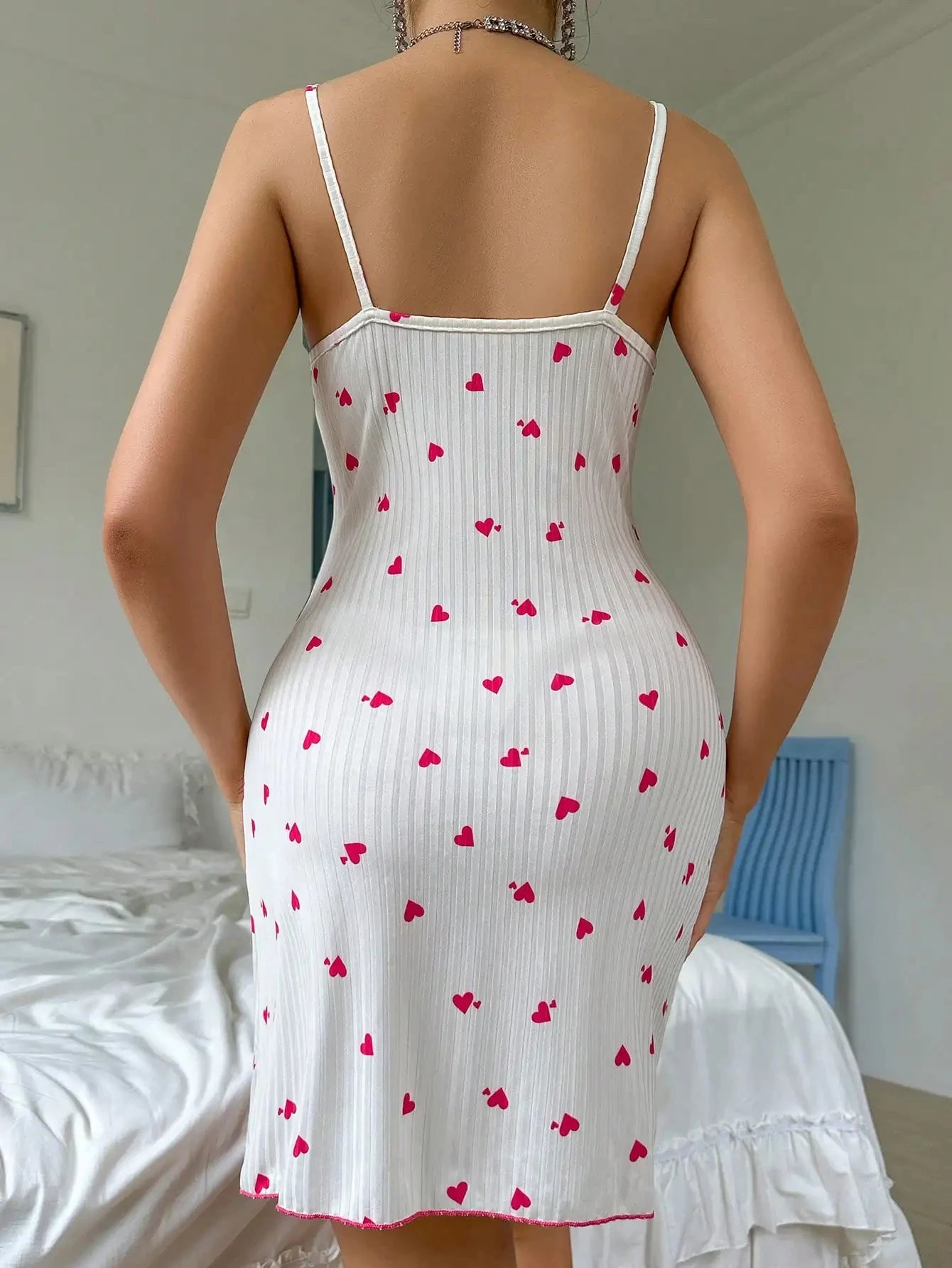 Sexy Heart Print Sleeveless Sleep Lingerie