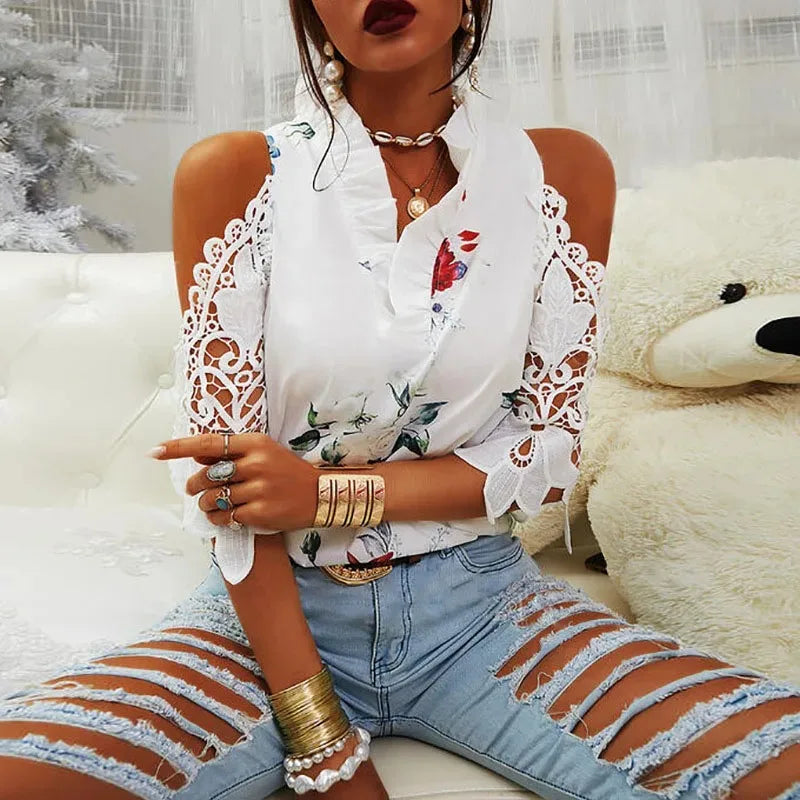 Sexy Flower Elegant Short Sleeve Shirt