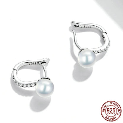 925 Sterling Silver Shell Pearl Shining Zircon Stud Earrings