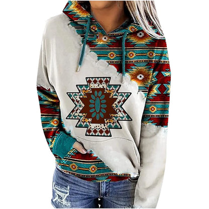 Casual Geometric Horse Print Long Sleeve Pullover