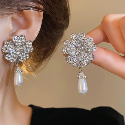 Rhinestone Flower Pearl Necklaces Jewelry Sets