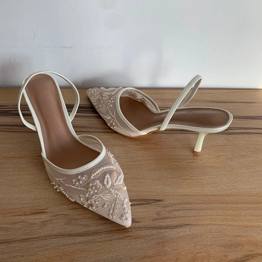 Mesh Flowers High Heels Sexy Dress Shoes