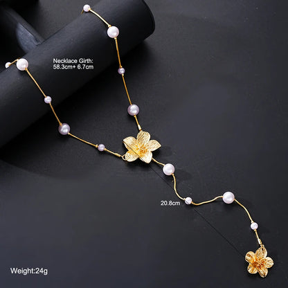 Long Tassel Imitation Pearl Flower Necklaces